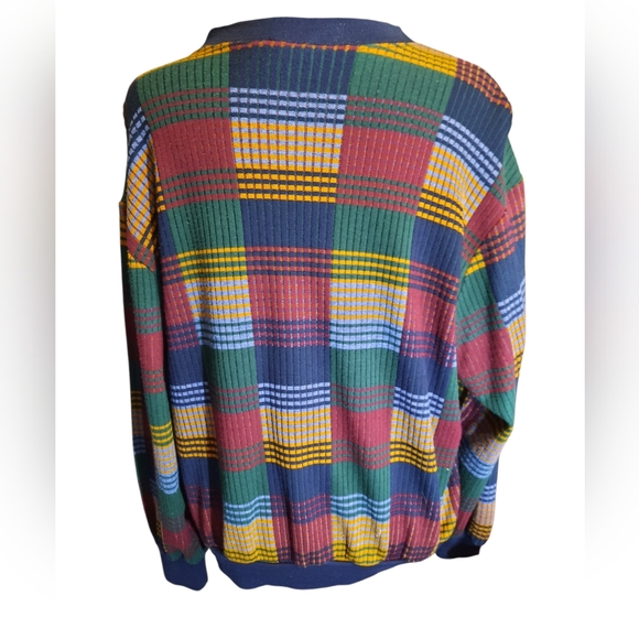 BonWorth Navy Plaid Knit Sweater with Multicolor Accents M/L - Picture 5 of 8